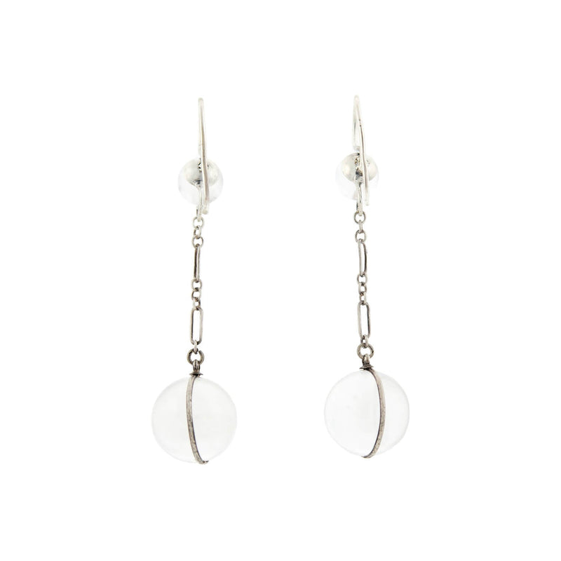 Art Deco Sterling "Pools of Light" Rock Quartz Earrings