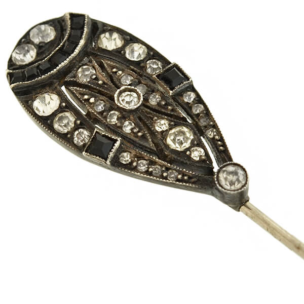 Art Deco Sterling French Paste Onyx Jabot Pin