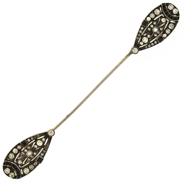 Art Deco Sterling French Paste Onyx Jabot Pin