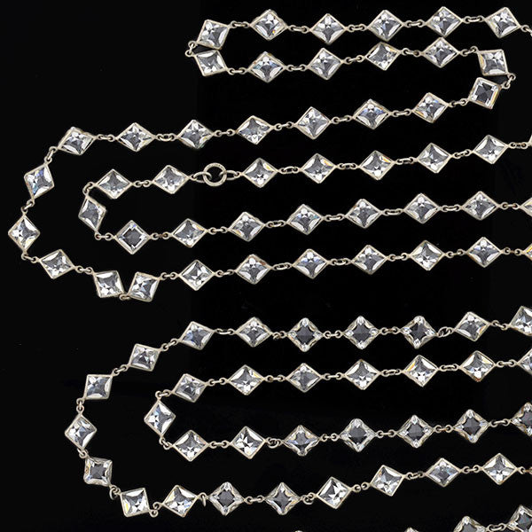 Art Deco German Silver Square Cut Crystal Necklace 55"