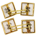 Art Deco 14kt Carved Rock Quartz Crystal, Onyx & Diamond Cufflinks