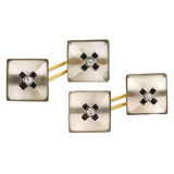 Art Deco 14kt Carved Rock Quartz Crystal, Onyx & Diamond Cufflinks