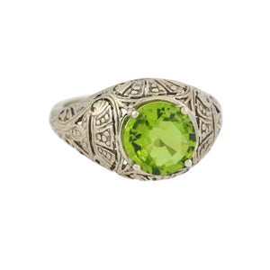 Late Art Deco 14kt Filigree Peridot Ring