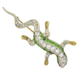 Edwardian 14kt/Platinum Diamond & Demantoid Garnet Lizard Pin