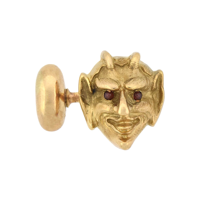 Victorian 14kt Gold 3-Dimensional Ruby Devil Face Cufflinks