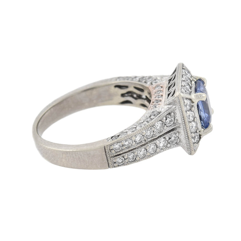 Estate 14kt Diamond + Sapphire Ring 0.90ct center