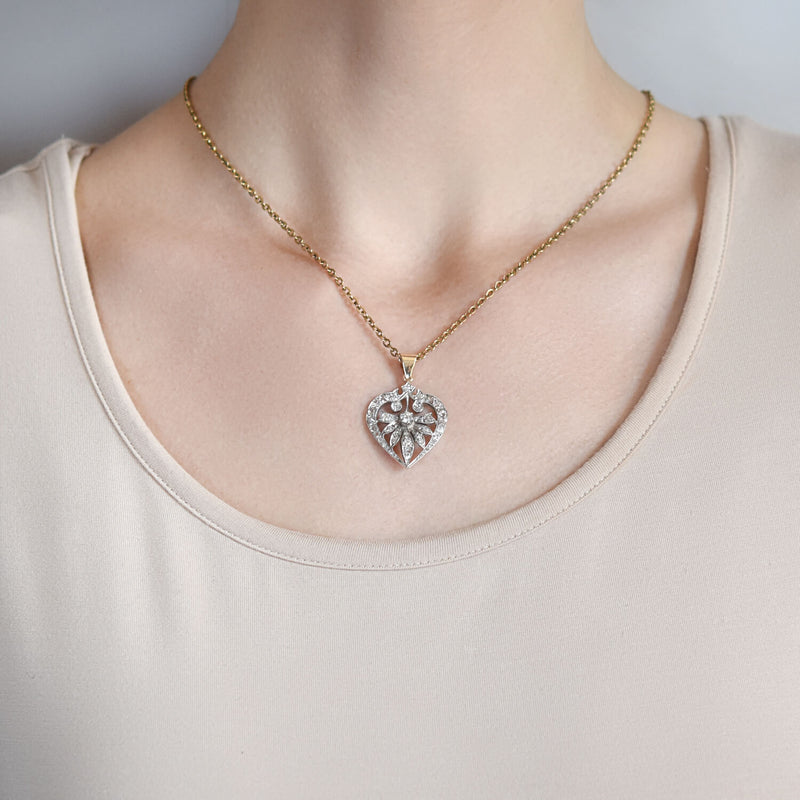 Edwardian 14kt/Sterling Silver Diamond Heart Pendant