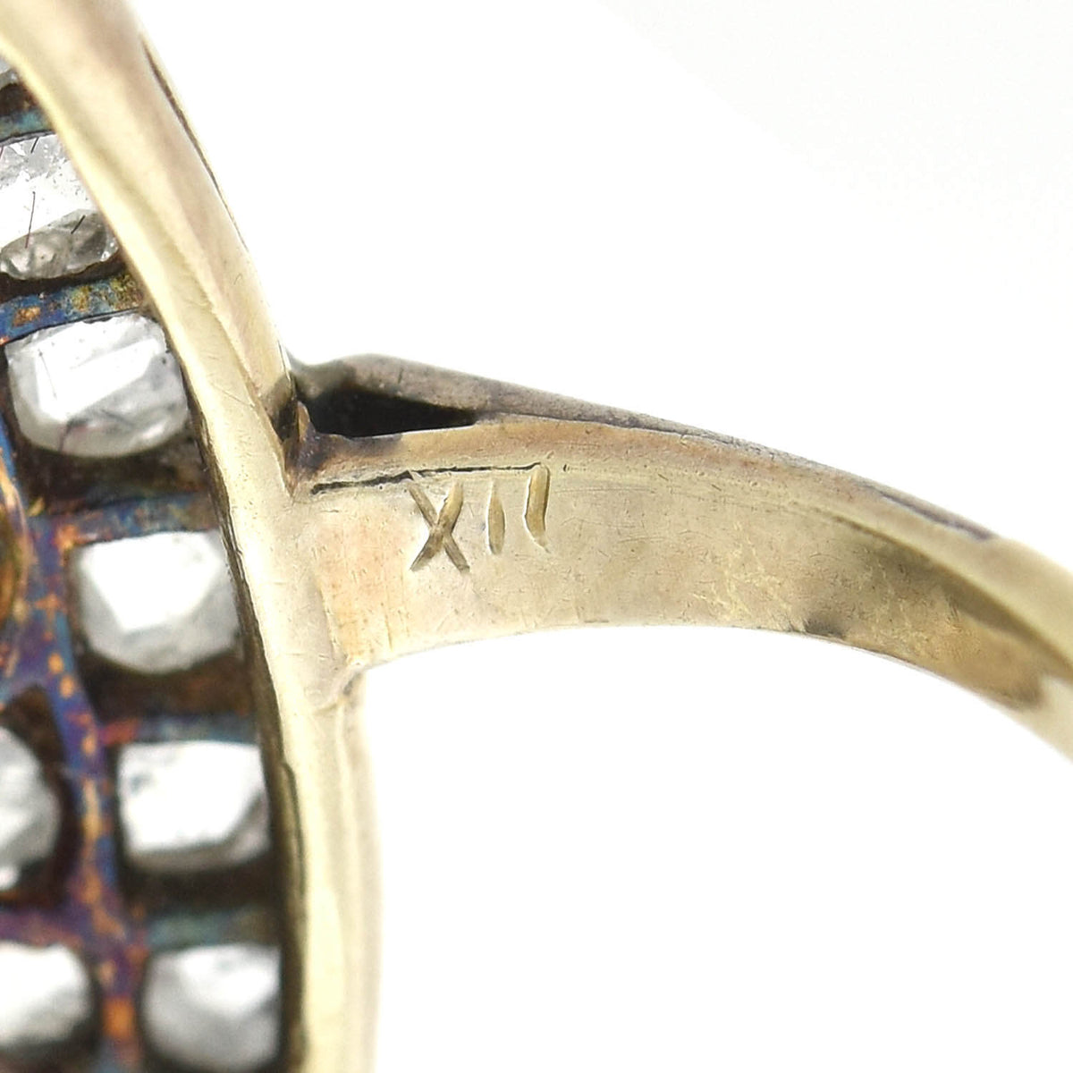Edwardian 21kt/Sterling + Diamond Navette Ring