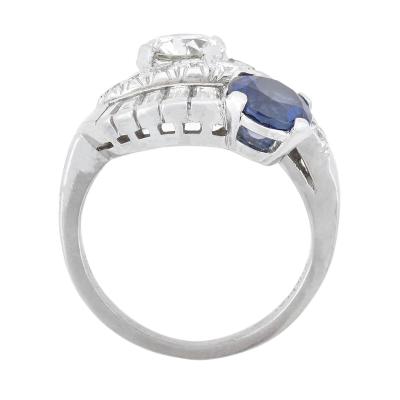 C.D. PEACOCK Art Deco Platinum Diamond + Sapphire Ring