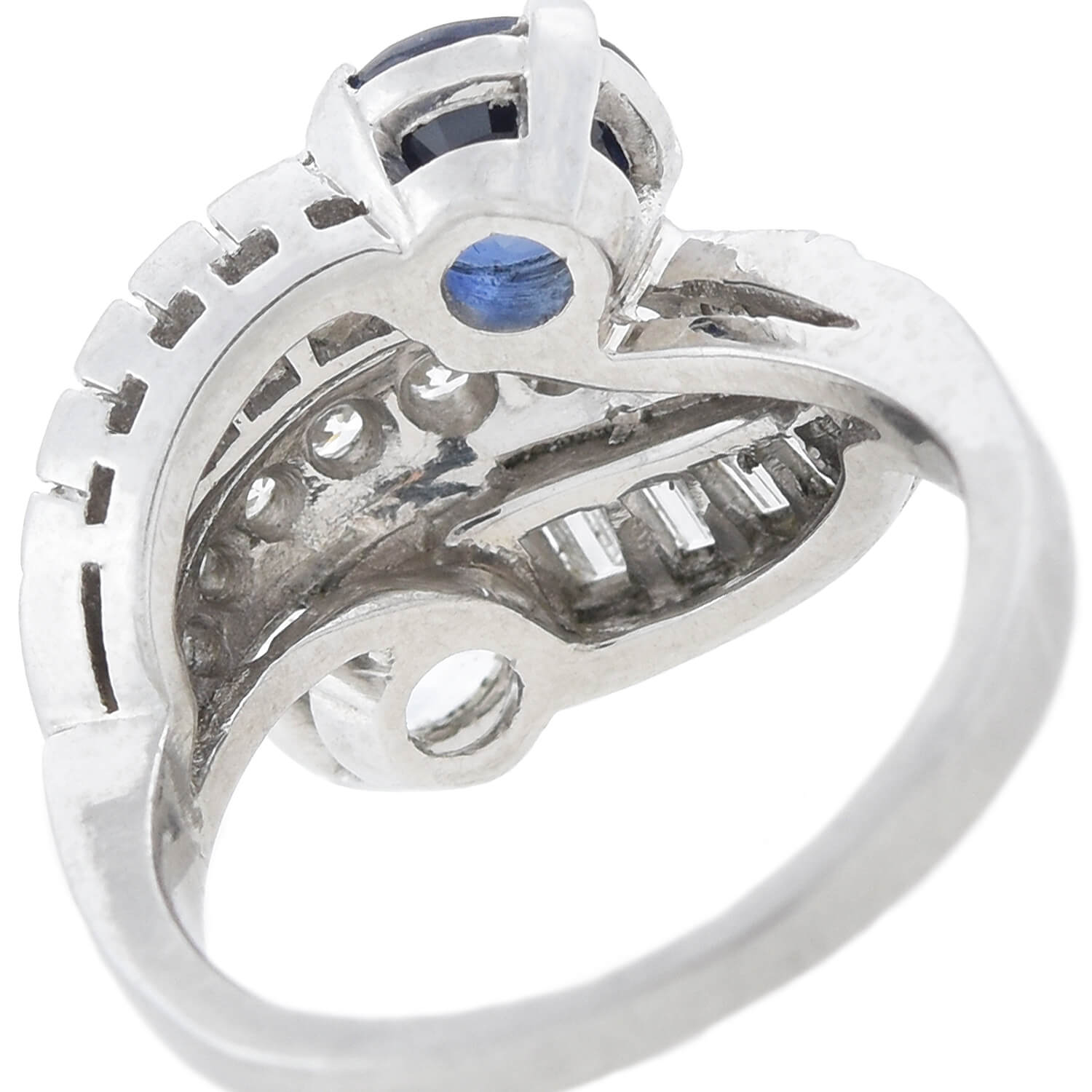 C.D. PEACOCK Art Deco Platinum Diamond + Sapphire Ring
