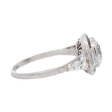 Art Deco Style Platinum Diamond + Sapphire Engagement Ring 1.74ct center
