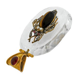 Victorian Large 18kt Rock Crystal, Diamond, Garnet + Tiger Eye Bug Pendant