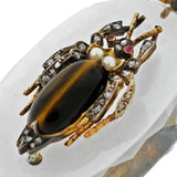 Victorian Large 18kt Rock Crystal, Diamond, Garnet + Tiger Eye Bug Pendant