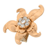 Vintage 14kt & Diamond Starfish Flower Clip Earrings