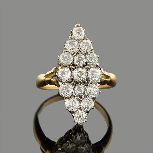 Victorian 15kt/Sterling Pavé Diamond Navette Ring