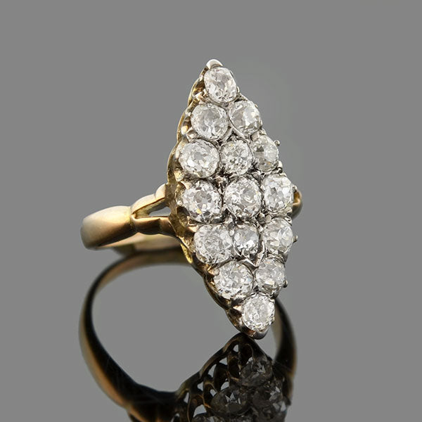 Victorian 15kt/Sterling Pavé Diamond Navette Ring