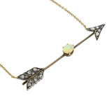 Art Nouveau Sterling 14kt Diamond & Opal Arrow Necklace