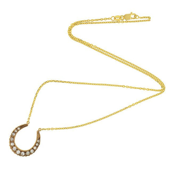 Victorian 14kt Petite Diamond Horseshoe Pendant Necklace 0.75ctw