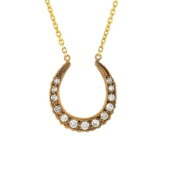 Victorian 14kt Petite Diamond Horseshoe Pendant Necklace 0.75ctw