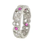 Art Deco Platinum Diamond & Ruby Cutout Band
