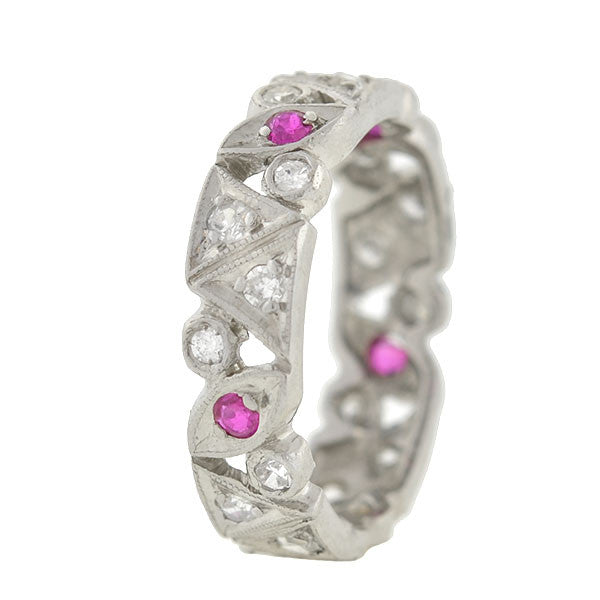 Art Deco Platinum Diamond & Ruby Cutout Band