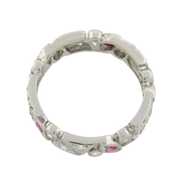 Art Deco Platinum Diamond & Ruby Cutout Band