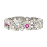 Art Deco Platinum Diamond & Ruby Cutout Band