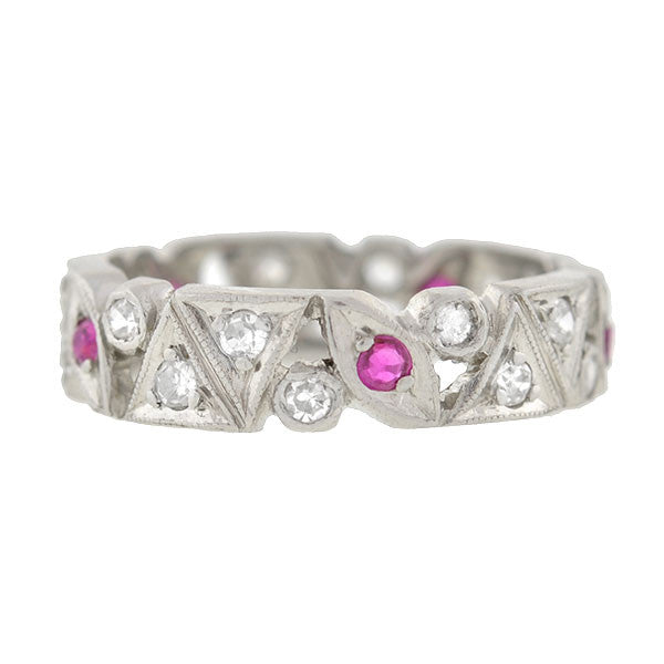 Art Deco Platinum Diamond & Ruby Cutout Band