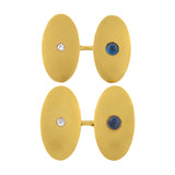 Late Victorian 14kt Sapphire Cabochon & Diamond Cufflinks