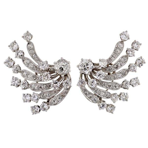 Late Retro Dramatic Platinum Diamond Clip Earrings 8ctw – A. Brandt + Son
