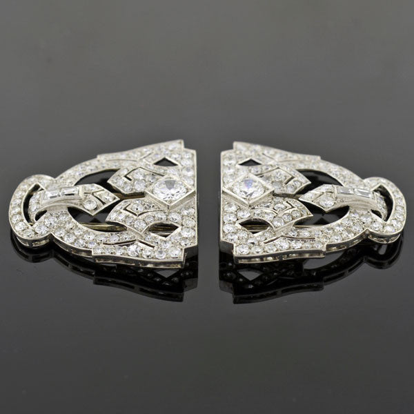 Art Deco Platinum & Diamond Encrusted Pin/Fur Clips 3.51ctw