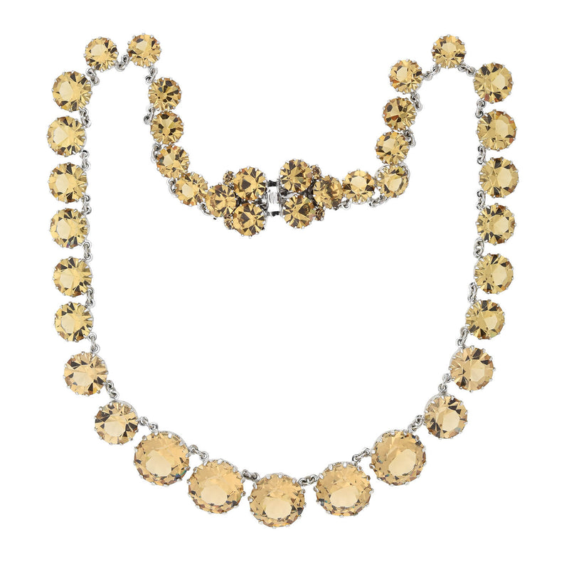CHRISTIAN DIOR Vintage Champagne Crystal Riviera Necklace + Clip-On Earring Set