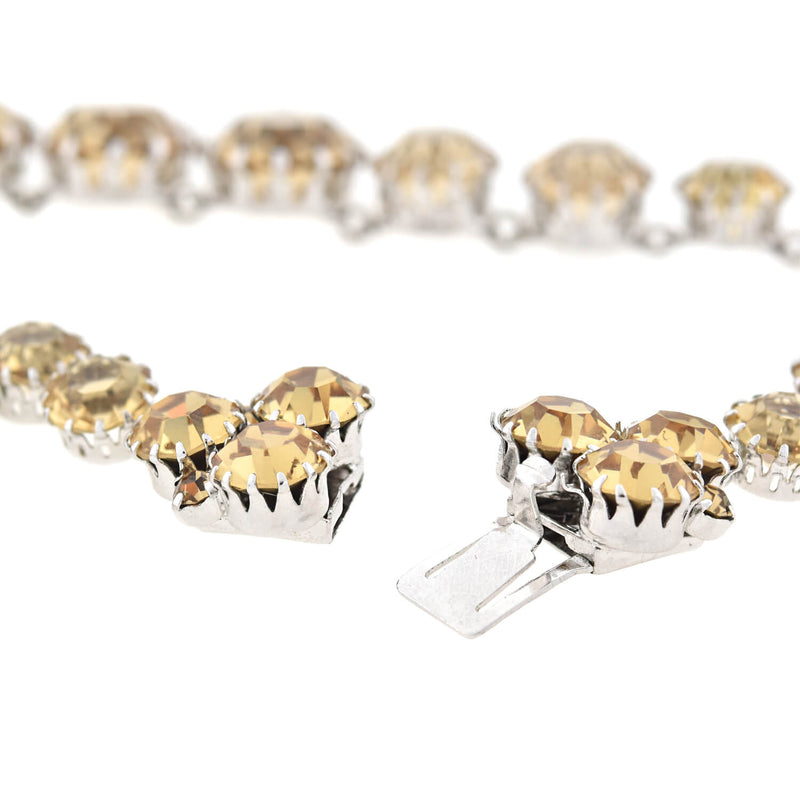 CHRISTIAN DIOR Vintage Champagne Crystal Riviera Necklace + Clip-On Earring Set