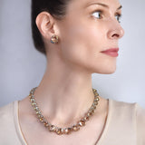 CHRISTIAN DIOR Vintage Champagne Crystal Riviera Necklace + Clip-On Earring Set