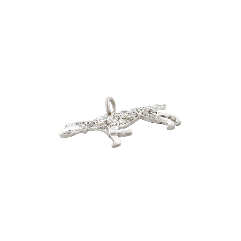 Edwardian Platinum + Rose Cut Diamond Hunting Dog Charm