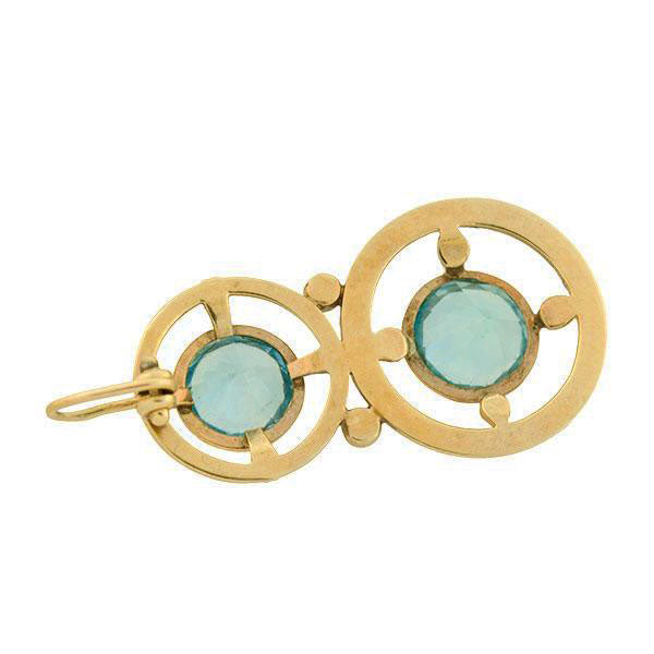 Retro 14kt Natural Blue Zircon Double Circle Pendant