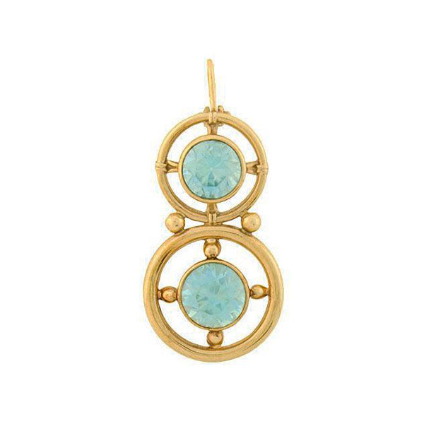 Retro 14kt Natural Blue Zircon Double Circle Pendant