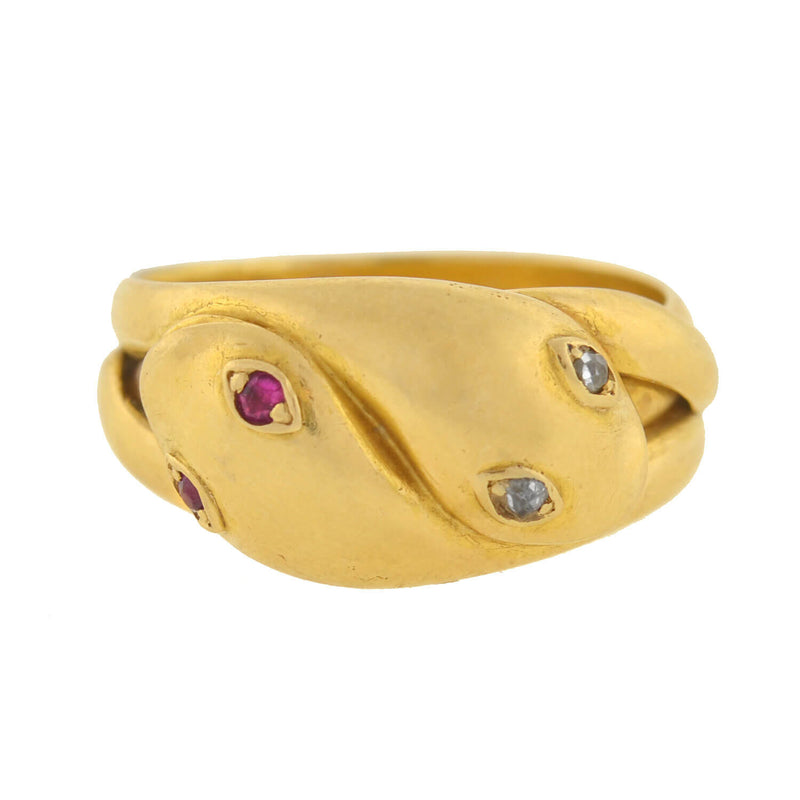 Victorian 18kt Ruby + Diamond Double Snake Ring