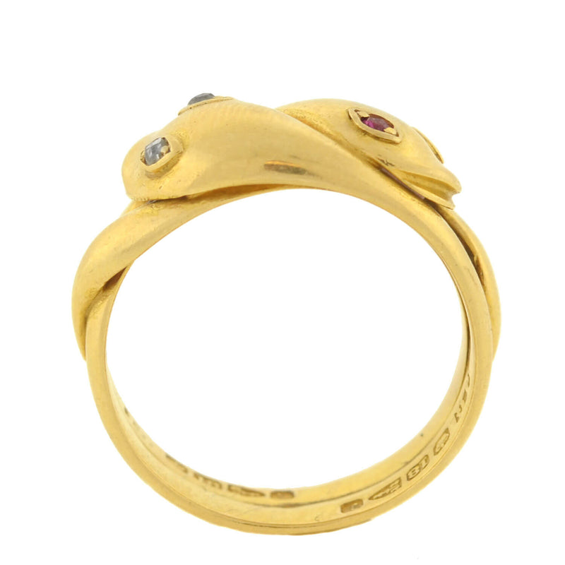 Victorian 18kt Ruby + Diamond Double Snake Ring