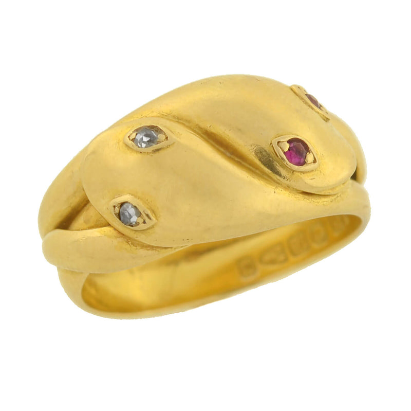 Victorian 18kt Ruby + Diamond Double Snake Ring
