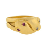 Victorian 18kt Ruby + Diamond Double Snake Ring