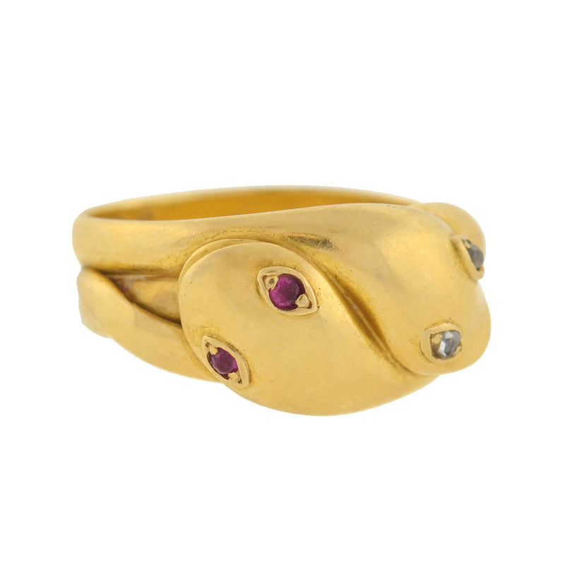 Victorian 18kt Ruby + Diamond Double Snake Ring