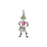 Art Deco Platinum Diamond, Emerald, Ruby + Sapphire Drummer Boy Charm/Pendant