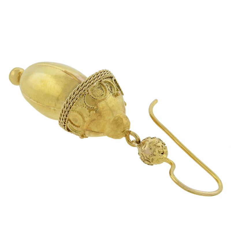 Victorian 14kt Yellow Gold Etruscan Acorn Earrings