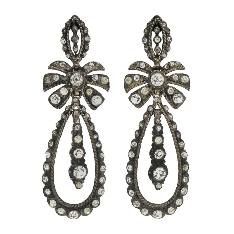 Late Victorian Sterling + French Paste Dramatic Dangle Earrings