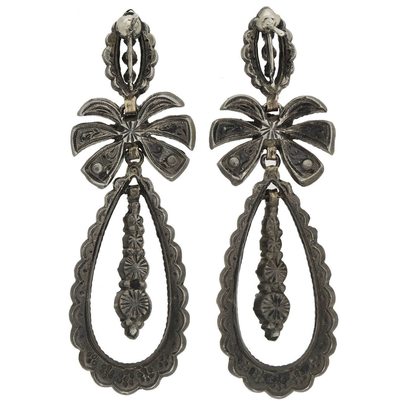 Late Victorian Sterling + French Paste Dramatic Dangle Earrings