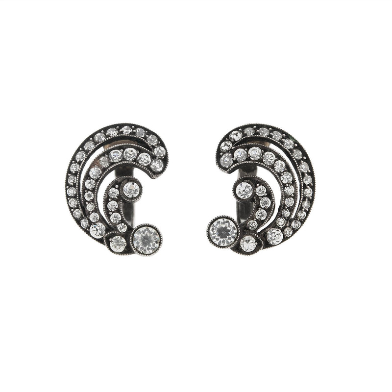 Retro .835 Silver French Paste Left / Right Clip-On Earrings