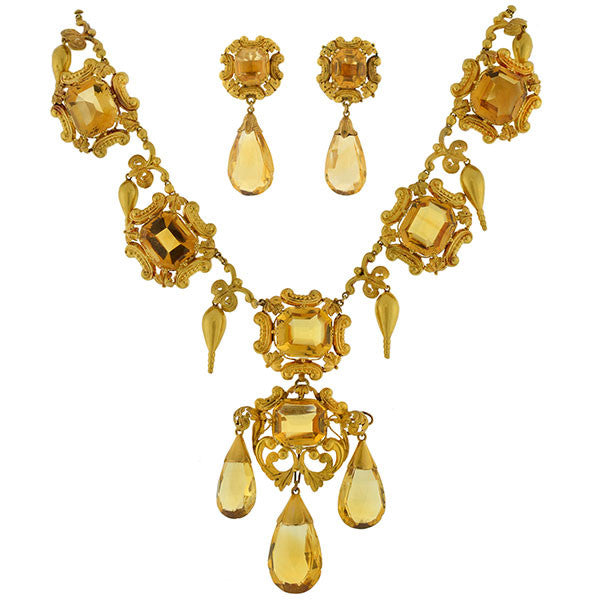 Early Victorian 15kt Citrine Necklace Earrings Set