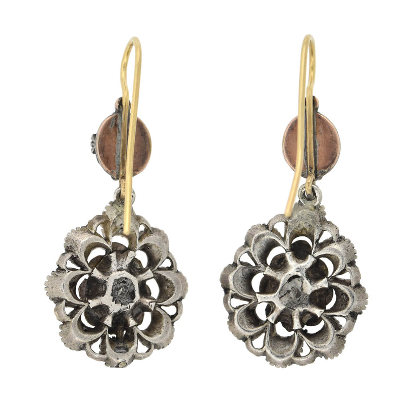 Early Victorian 14kt/Sterling Old Rose Cut Diamond Earrings 1.60ctw