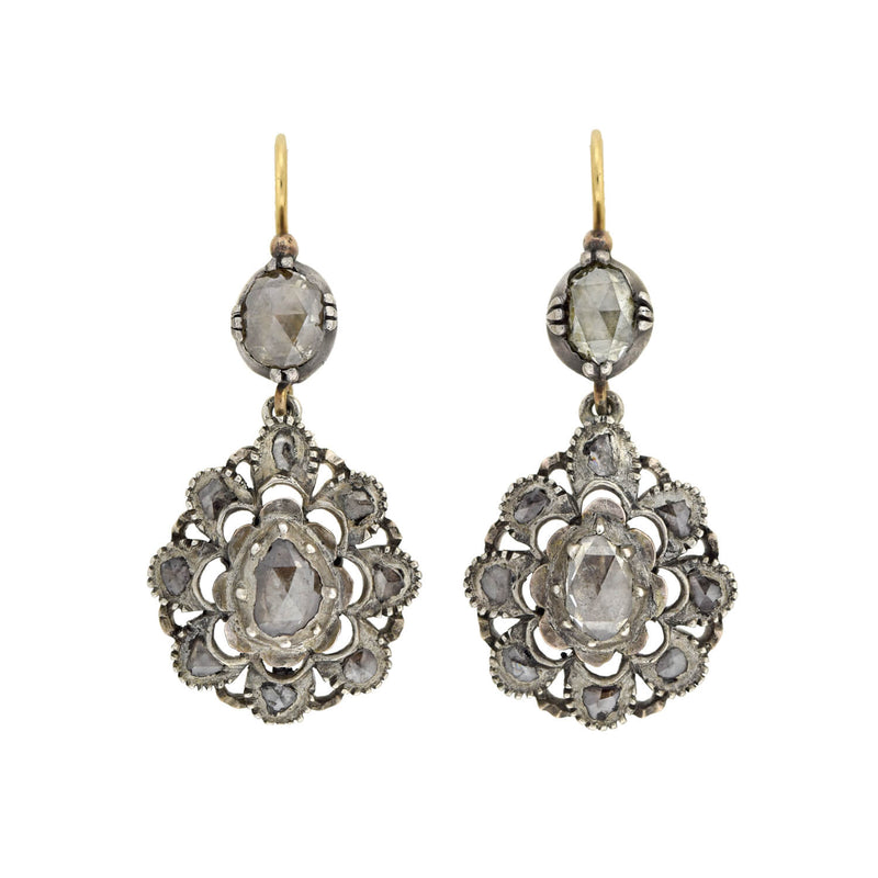 Antique Rose Cut Diamond Dangle Earrings - Antique Jewelry | Vintage Rings  | Faberge EggsAntique Jewelry | Vintage Rings | Faberge Eggs